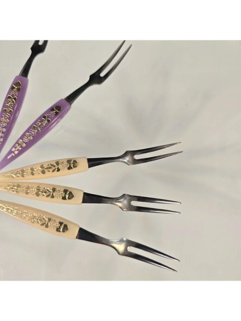 Vintage 12 Cocktail Hors D'oeuvres Forks Multicolor Stainless Steel MCM Japan